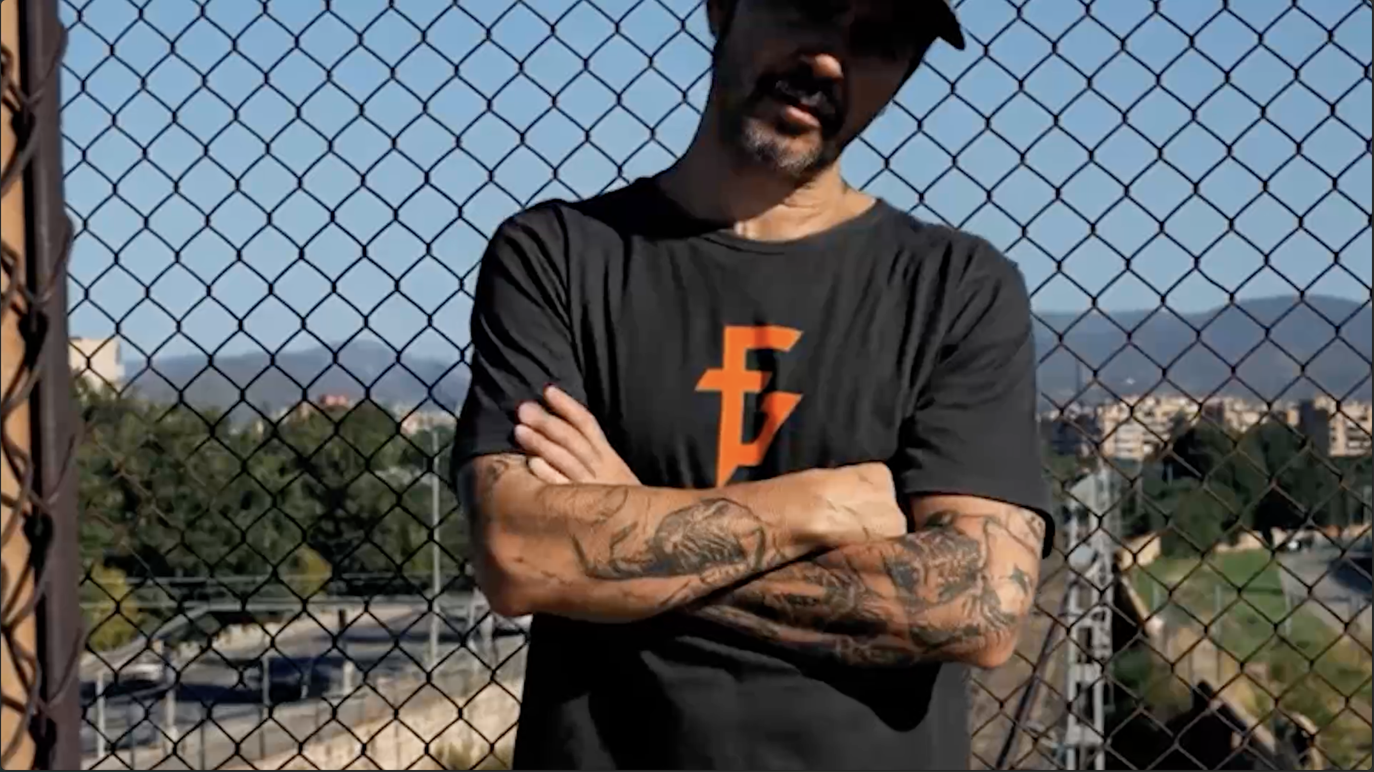 Man Modeling FG T-Shirt on overpass